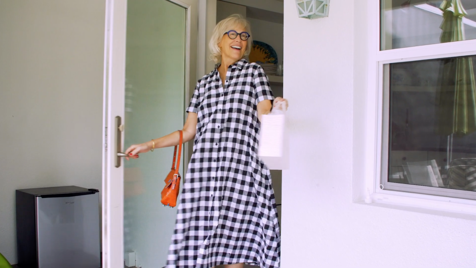 brenda leaving house checkered dress