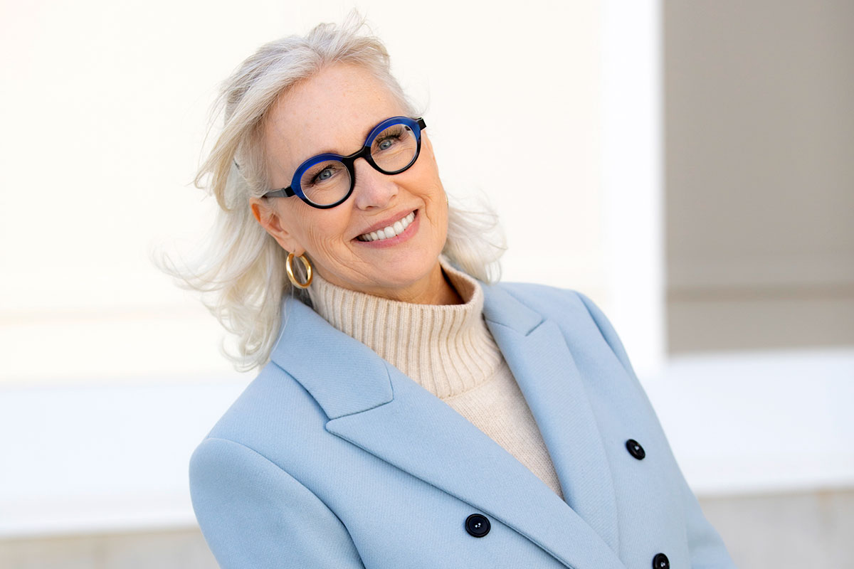 Brenda in light blue peacoat